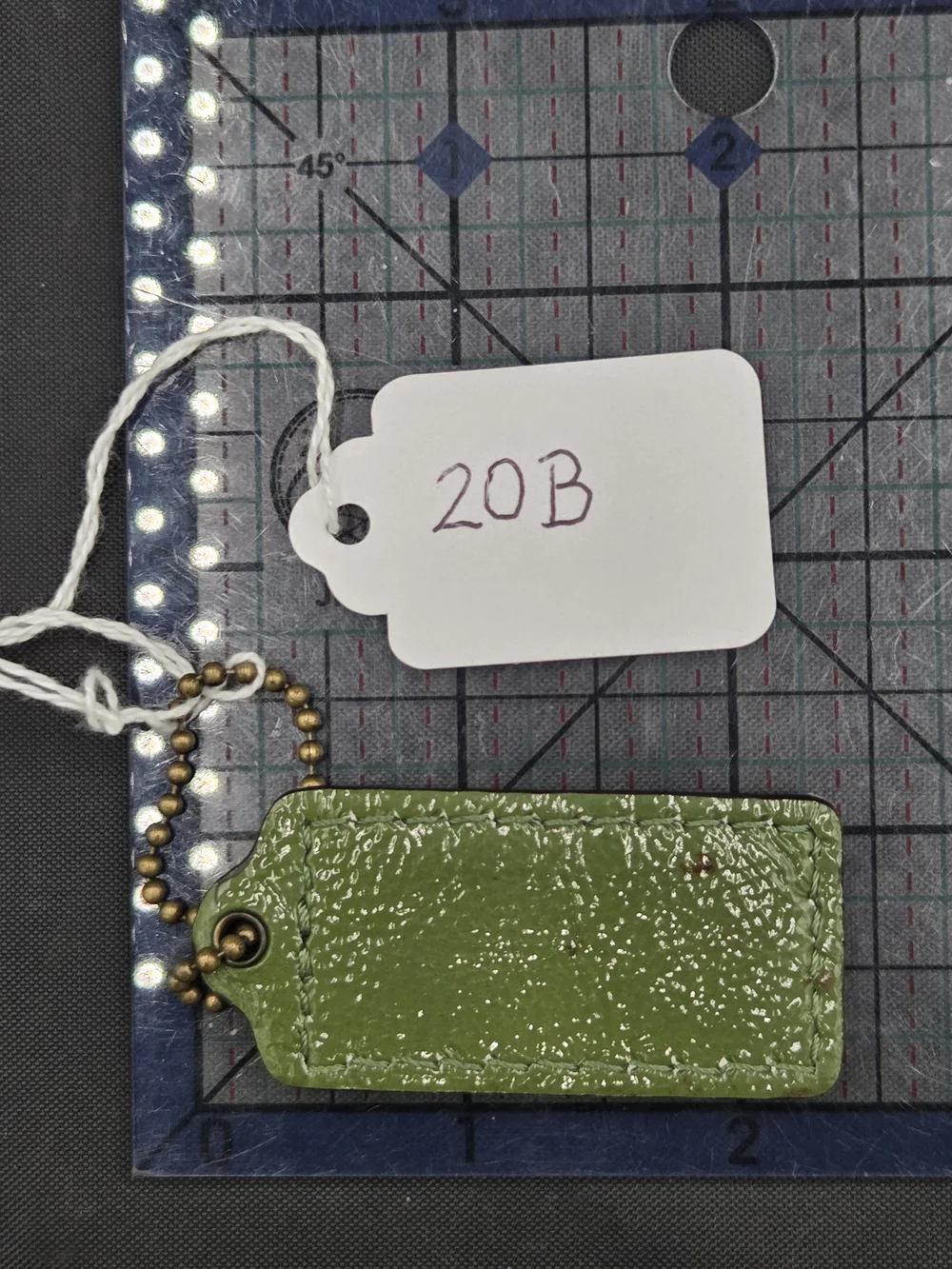 Coach Green Patent Leather Bag Tag with Brass Ball Chain